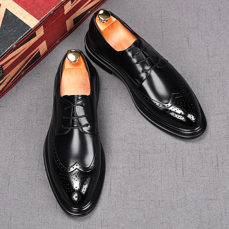 Mode Herrenmode Original Leder geschnitzte Brogue Schuhe Schnürschuhe Derby Schuh Business Hochzeitskleid Schwarz Weiß Gentleman Schuhwerk Männlich