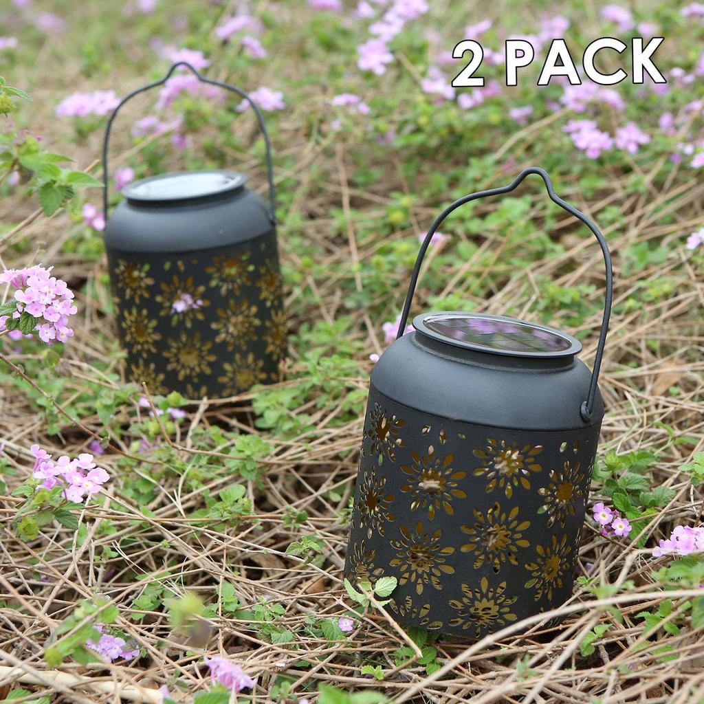 Tomshine Solar Lantern Outdoor Hanging Light Retro Metal Decorative Light Hollowed Out Flower Pattern Garden Landscape Lighting