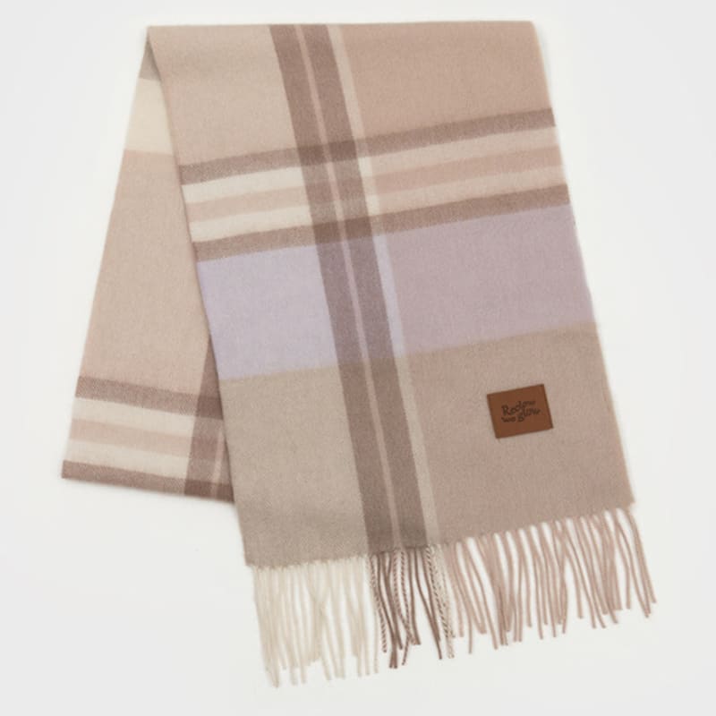 RECLOW MUNM CHECK CASHMERE 100% MUFFLER BEIGE