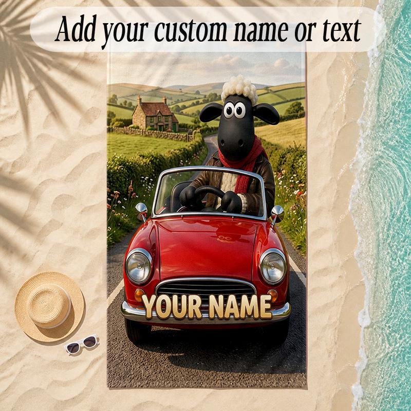 Beach TowelShaun the Sheep Custom Name Text Personalized Soft Towel for Beach Pool Indoor Home Decor Gift