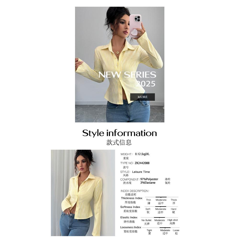 Casual Simple Striped Long-sleeved Button Tops and Shirts for Women 2025 Autumn and Winter