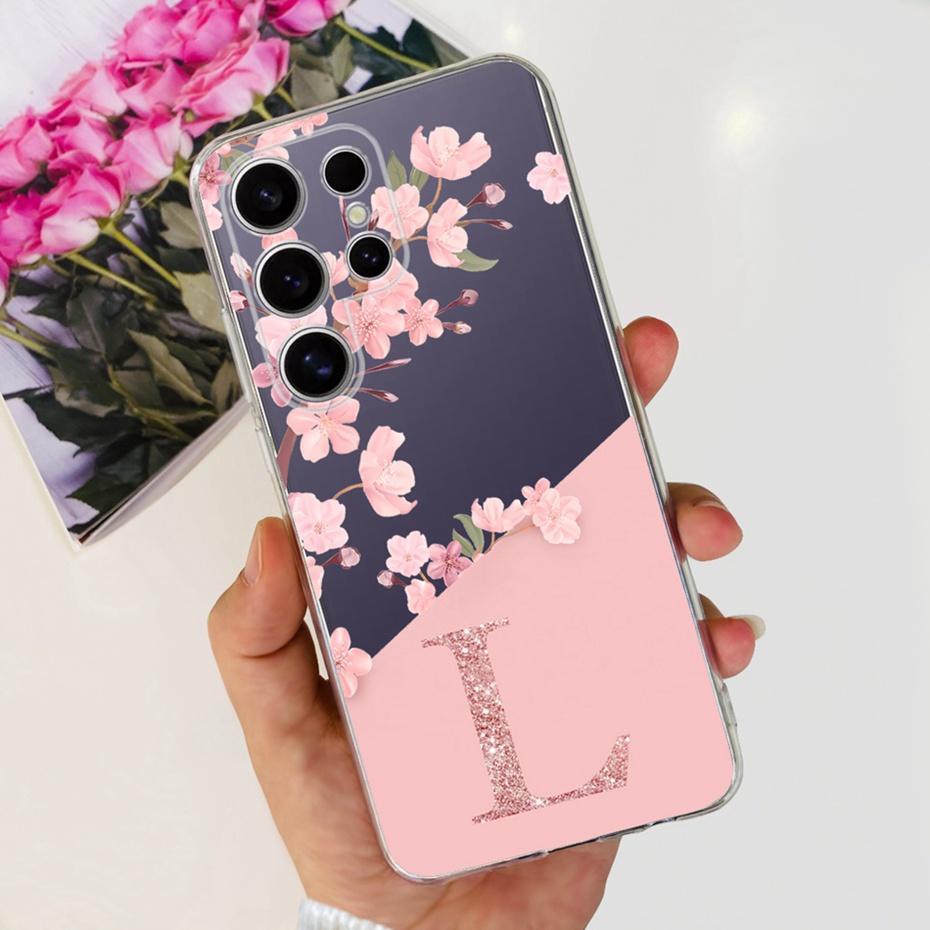 

Case For Samsung Galaxy S24 Ultra S24+ S24 2024 Fashion Flower Letter Soft Silicone TPU Bumper For Samsung S24 Plus S 24 24Ultra S24 Plus