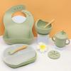 Silicone Dinner Plate Baby Bib Baby Children's Bowl Tableware Placemat Spoon Fork Drop-resistant Snack Cup Set