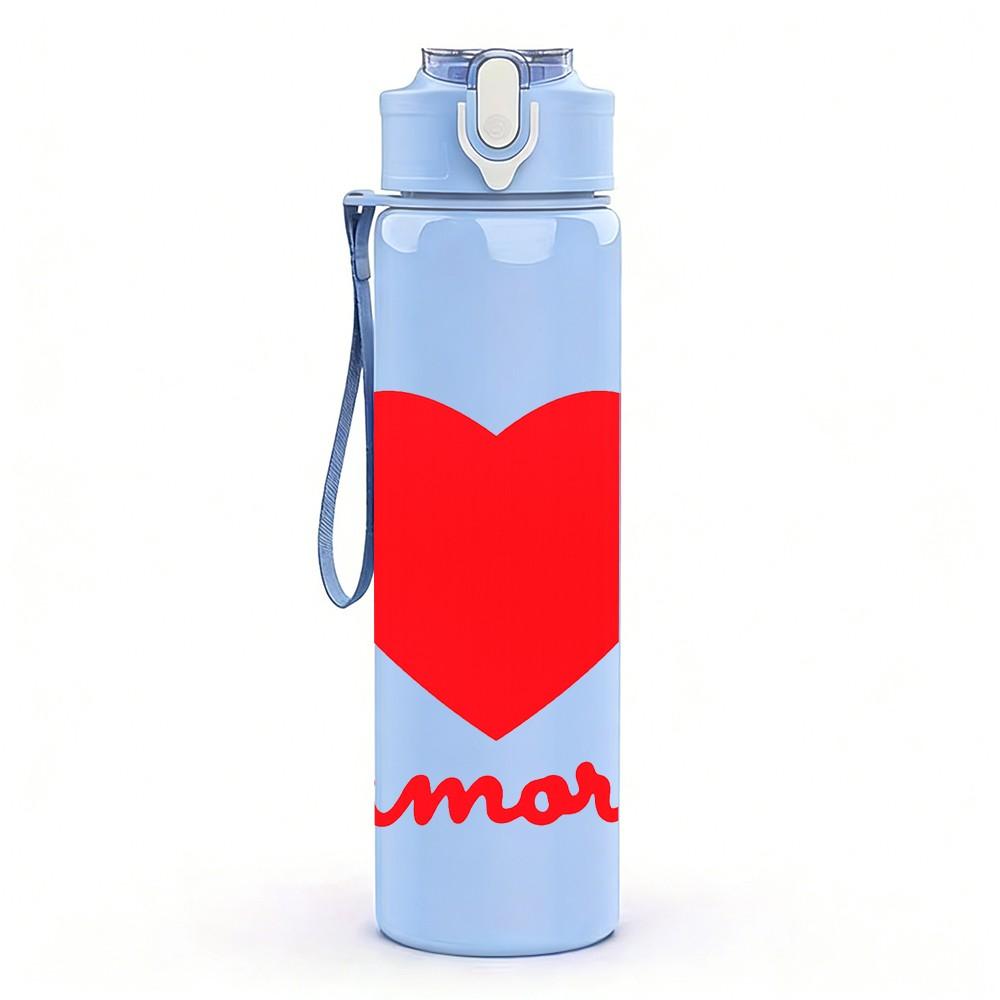 1PC Red Heart Come On Motivational Print 750ml Color Plastic Sports Water Bottle Leakproof Flip Straw Lid Suitable for Sports Office Home Use