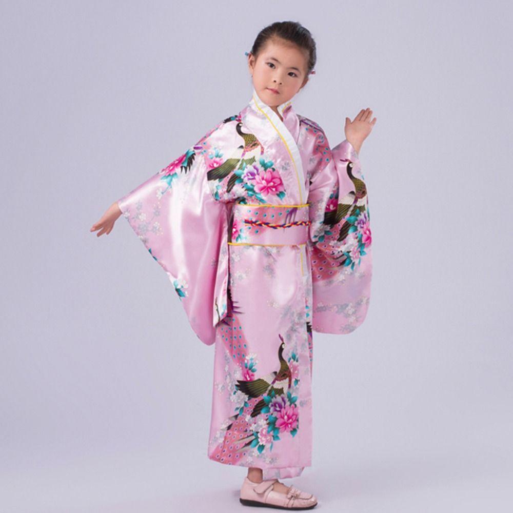 Printed Floral Kids Sakura Girl  Kimono Dress Kids Japanese Style Yukata Bathrobe  Fireworks