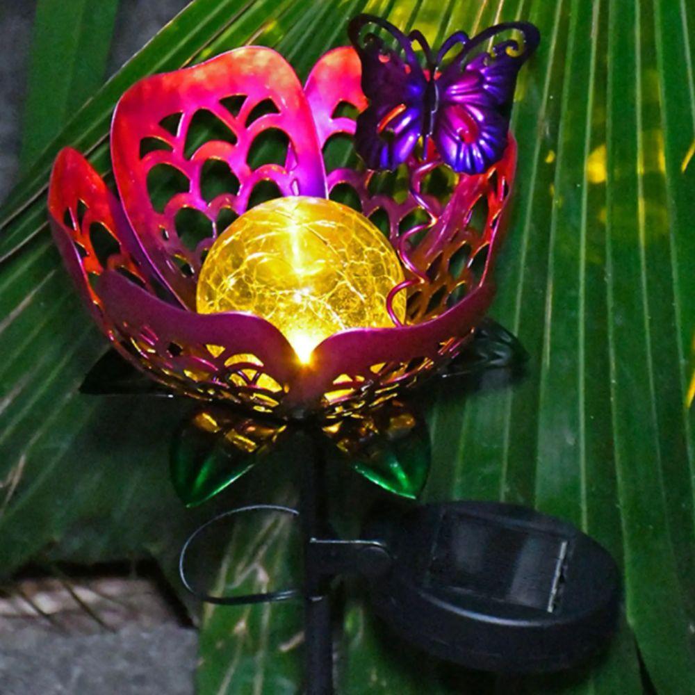 Lotus Shaped Solar Powered Lamp Hollow Out Design Garden Decoration Lamp Street Lamp  Garden Use