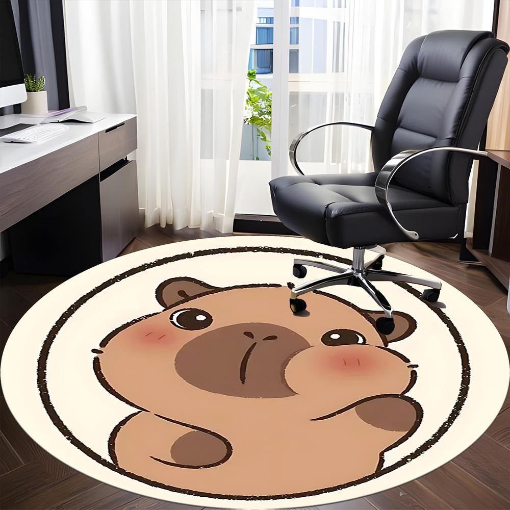 1PC Capybara Office Round Area Rug, Mat Suitable For Office, Under Office Chairs Bedroom Living Room Home Decor, Room Deco