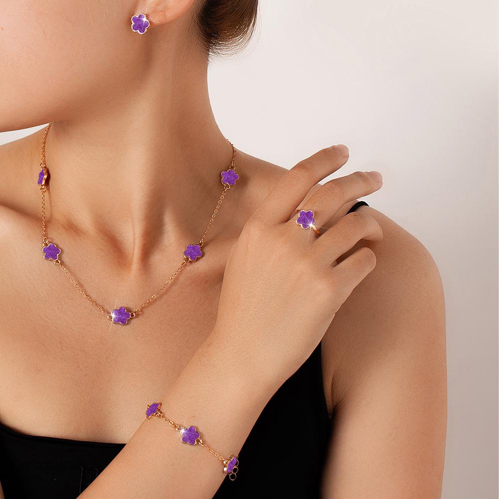 5-piece Fashionable and Elegant Gold Floral Decoration Zircon Earrings Necklace Bracelet Ring Combination