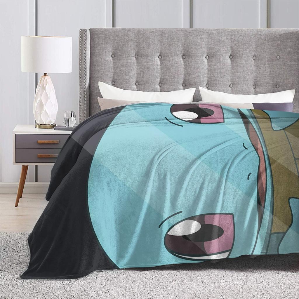 Squirtle Face Cartoon Plush Blankets Girls Boys Flannel Bedding Throws For Couch Chair Sofa Bed Super Soft Quality Bedspread