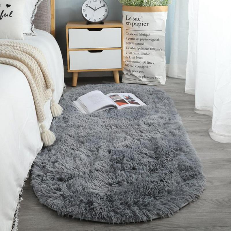 Oval Soft Silkly Plush Carpet Modern Home Decor Living Room Sofa Coffee Table Floor Rug Girl Bedroom Foot Mat Balcony Cushion
