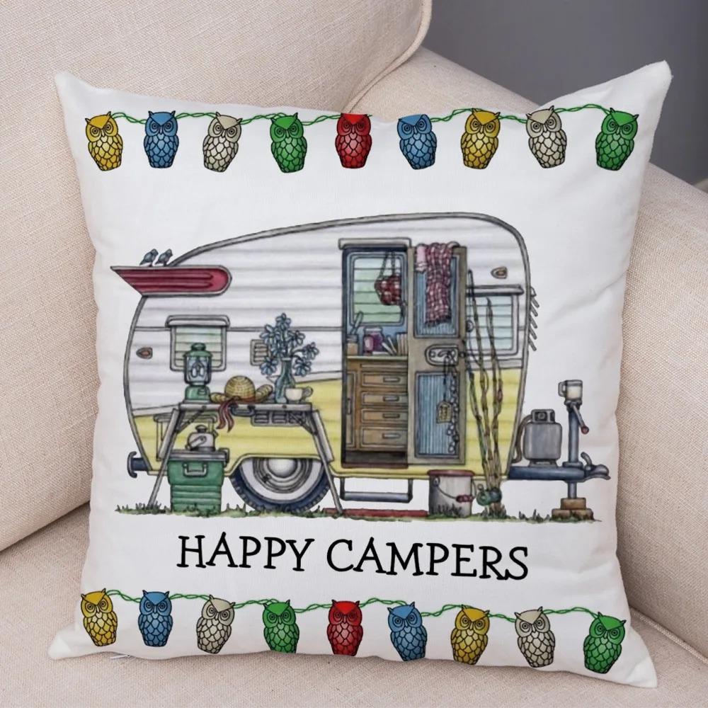 Cartoon house travel car camper series cushion cover pillowcase decoration life home pillowcase suitable for sofa bedroom room