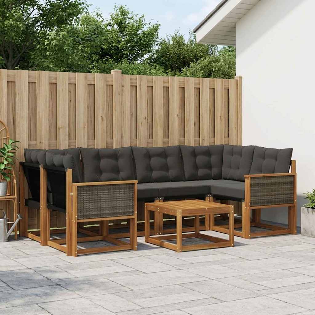Outdoor Sofa Set with Cushions 7 pcs Natural and Black