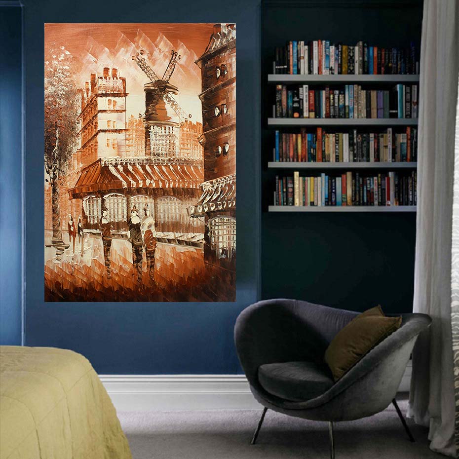 Nordic Vintage Oil Painting Eiffel Tower Black and White Landscape Painting Canvas Print Wall Art Picture for Living Room Decor