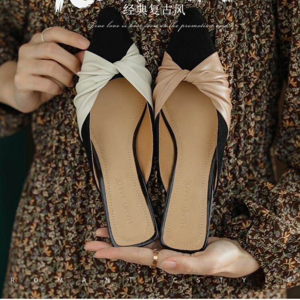 New Women Pointed Toe High Heels Sandals Bowknot Fashion Flower Woman Shoes Slingback Woman Slippers