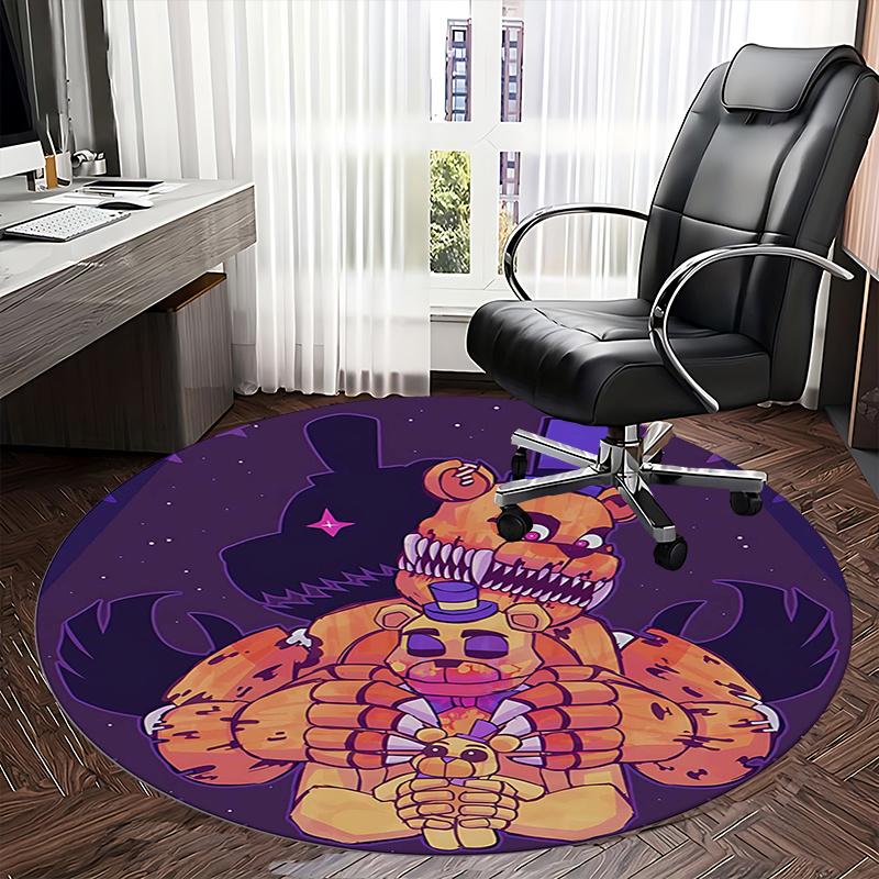 Freddy Fazbear,Five Nights at Freddy's Stuhlmatte Runder Teppich Büroteppich, Maschinenwaschbar, Rutschfest, Geeignet für Wohnzimmer, Schlafzimmer