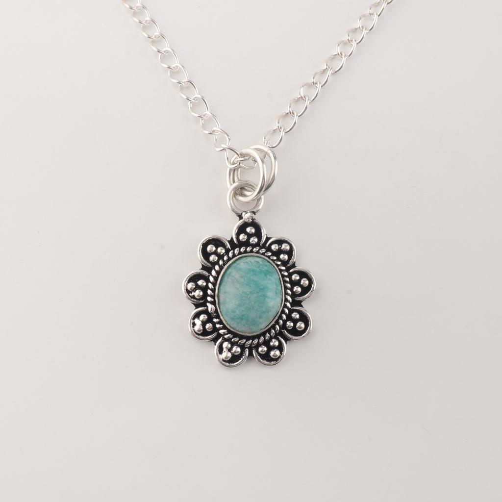 Natürlicher Amazonit Edelstein 925 Sterling Silber Damenschmuck Handgefertigt Partywear Anhänger 1,37" CP-40-26