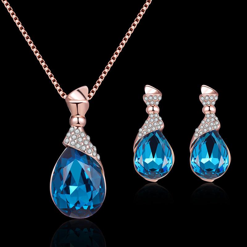 Rhinestone-Embellished Alloy Necklace & Earrings Wedding Set