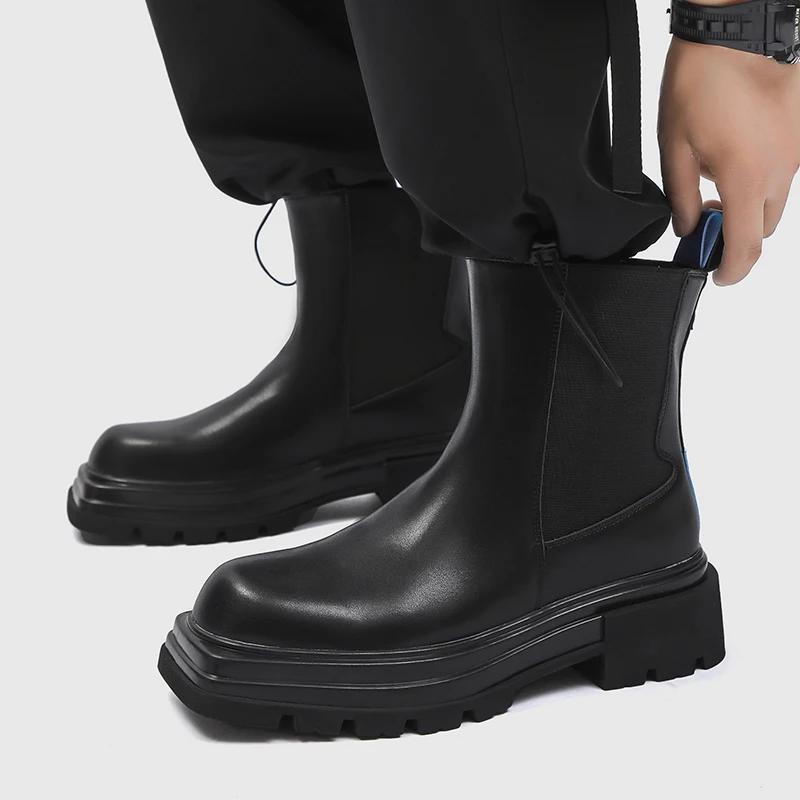 Moda Męska Harajuku Koreański Mężczyzna Skórzane Buty dla Pary Streetwear Moda Casual Gruba Platforma Metal Skóra Ślub Męskie Mokasyny Buty