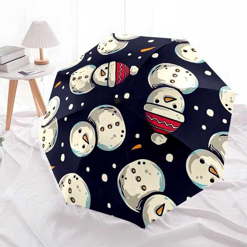 1 Stück Schneemänner Winter Automatisches Öffnungs-/Schließschirm, Winddicht, Kompakter Faltbarer Regenschirm mit Leichtem Design für Damen/Herren142