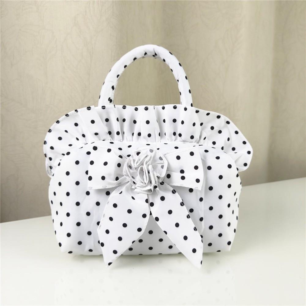 Portable Bowknot Handbag Lightweight Polka Dots Purse Fashion Nylon Top Handle Handbag Summer