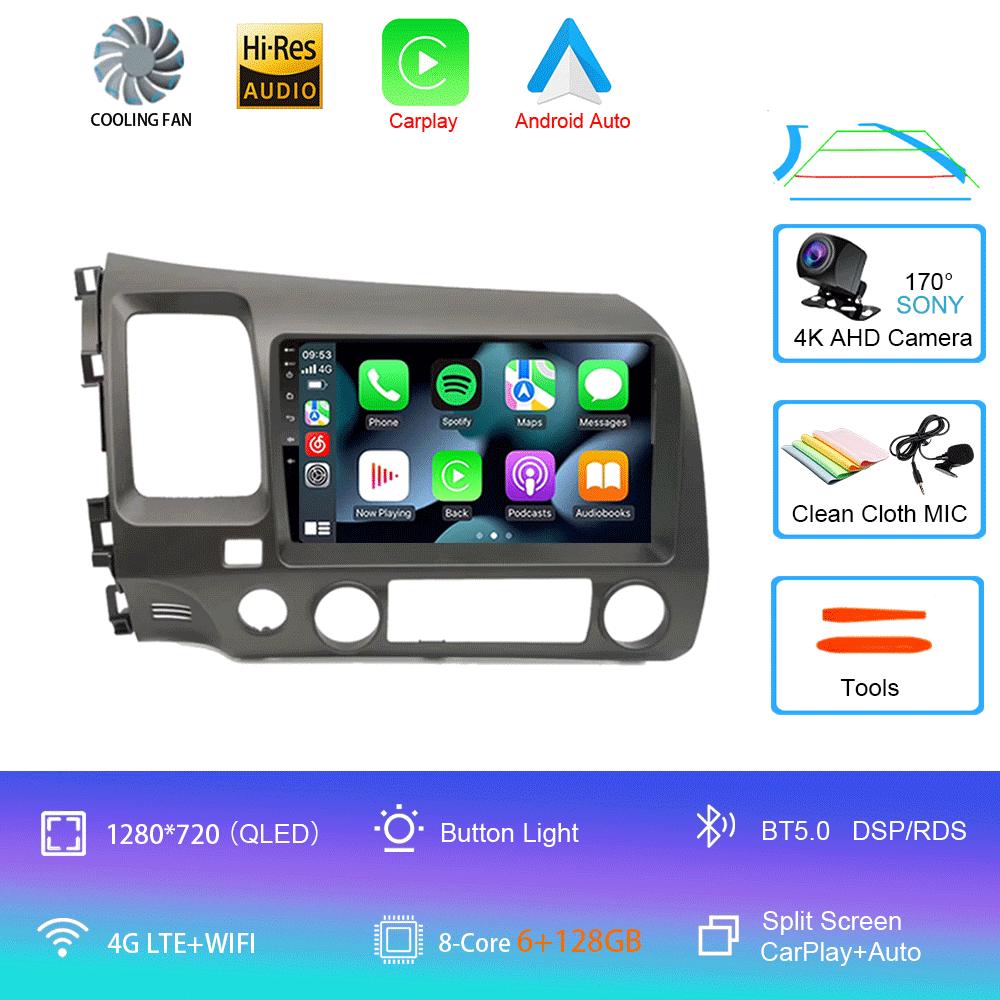 For Honda Civic 8 2005-2012 Car Radio Multimedia Player GPS Navigation 2din Auto Stereo DVD 4G WiFi Carplay Android 14
