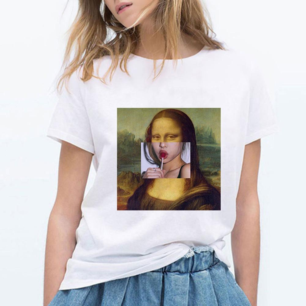 Mona Lisa Ästhetik Harajuku T-Shirt Damen Ullzang Vintage Grafik-T-Shirt Lustiges Cartoon 90er Jahre T-Shirt