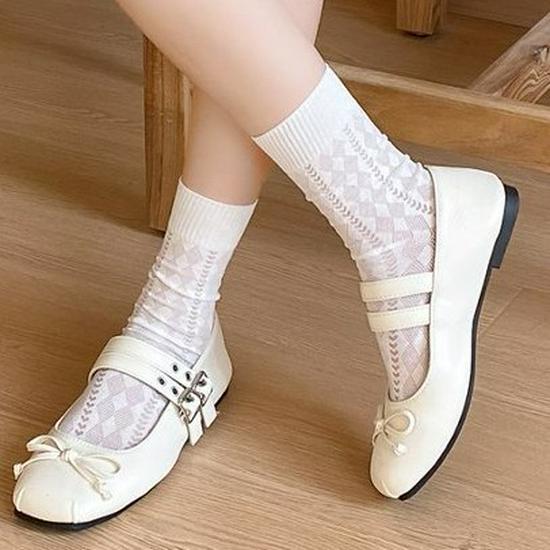 Women's Ballet-Style Mid-Calf Slouch Socks - Thin, Breathable, Diamond Mesh Design, Hollow, Boneless, Great for Summer