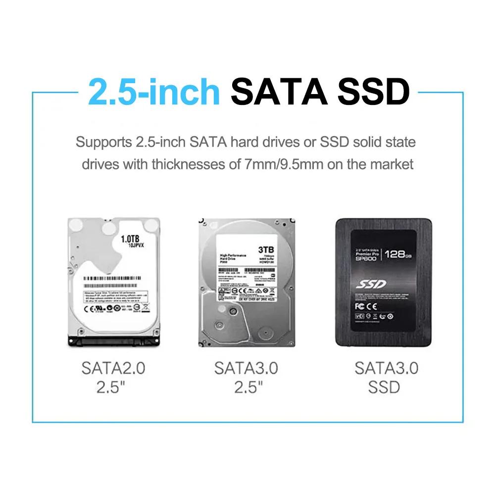 Carcasa HDD USB 3.0 de 2,5 pulgadas SATA SSD Estuche para disco duro Velocidad de transferencia de 5 Gbps Carcasa externa móvil Cajas para disco duro para ordenador portátil