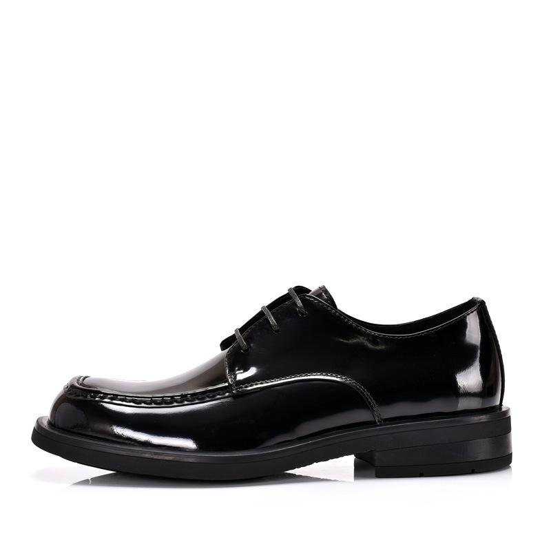 Spring And Autumn New Men'S Handmade Square Head Business Casual Leather Shoes British Dress Leather Breathable Big Head Leather Shoes Wedding Shoes
