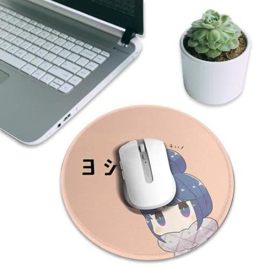 Laid Back Camp Genba Neko Mauspad für Gummi-Anime-Niedlich-Pad, Rund, Gummi, Arbeits-/Heimgebrauch, Rutschfeste Unterseite, Langlebig, Büro, Gaming, Multifunktional,