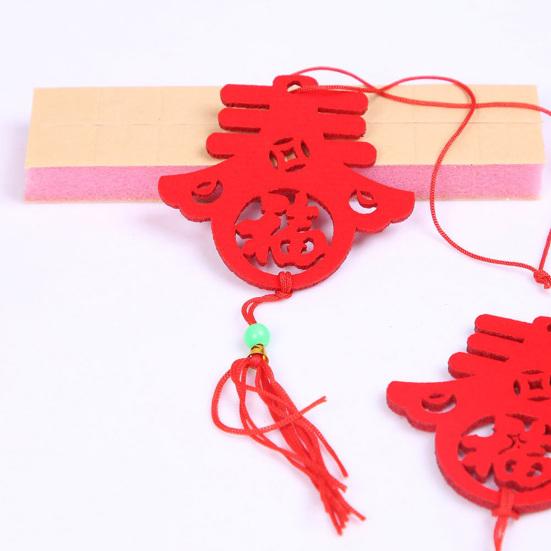 6Pcs Chinese New Year Pendant Red Felt Hanging Decor Paper-Cutting Spring Blessing Characters Tassels Pendant