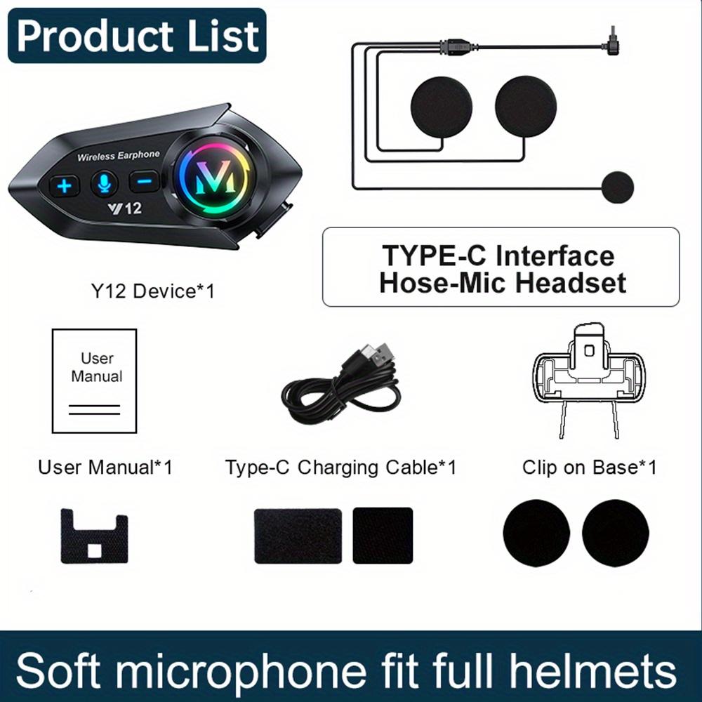 Motorcycle Helmet Bluetooth Headset with RGB Light Effect, Long Battery Life, FM Radio