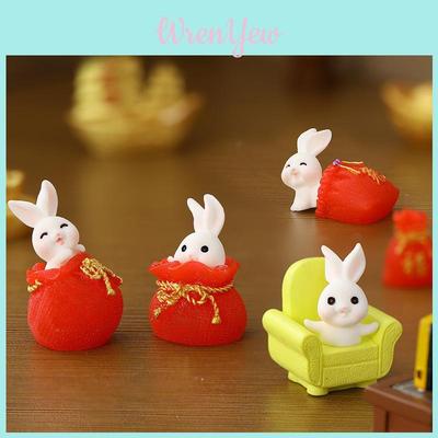 Charming Cartoon Resin Rabbit Figurine New Year Good Luck Bag For Home Decor
