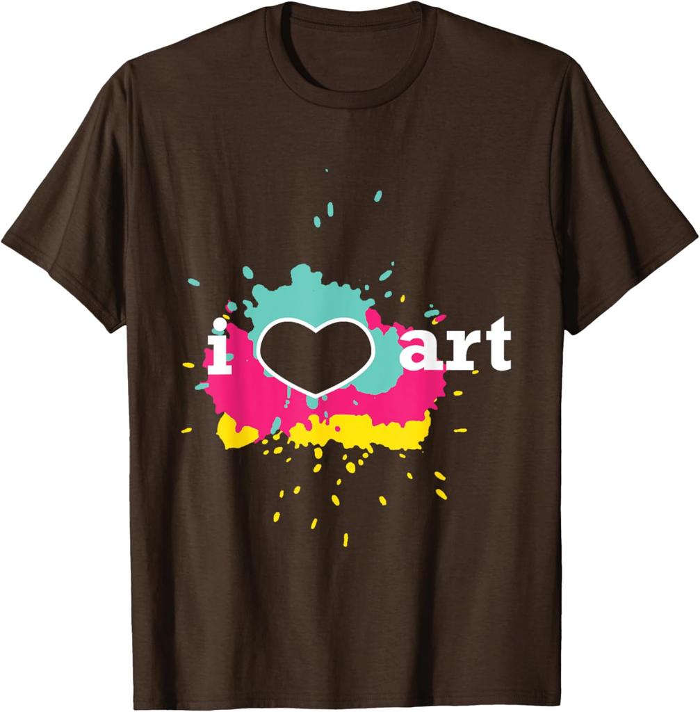 I Love Art Paint Splatter Graphic Tee Men Casual Short Sleeve Cotton TShirt