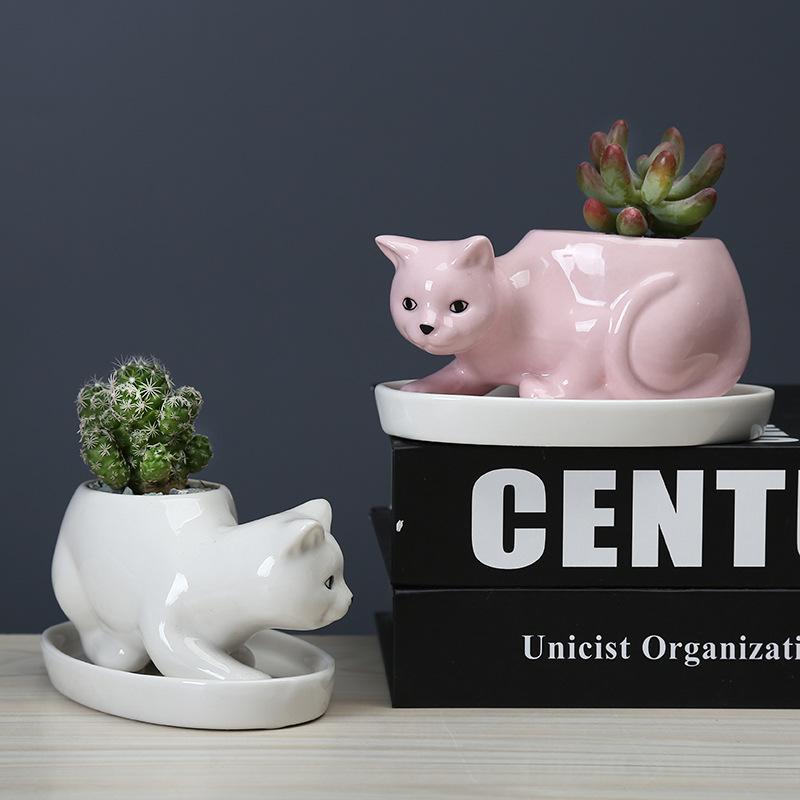 Cartoon Animal Succulent Flower Pot Creative Desktop Plant Cactus Ceramic Flower Pot With Tray