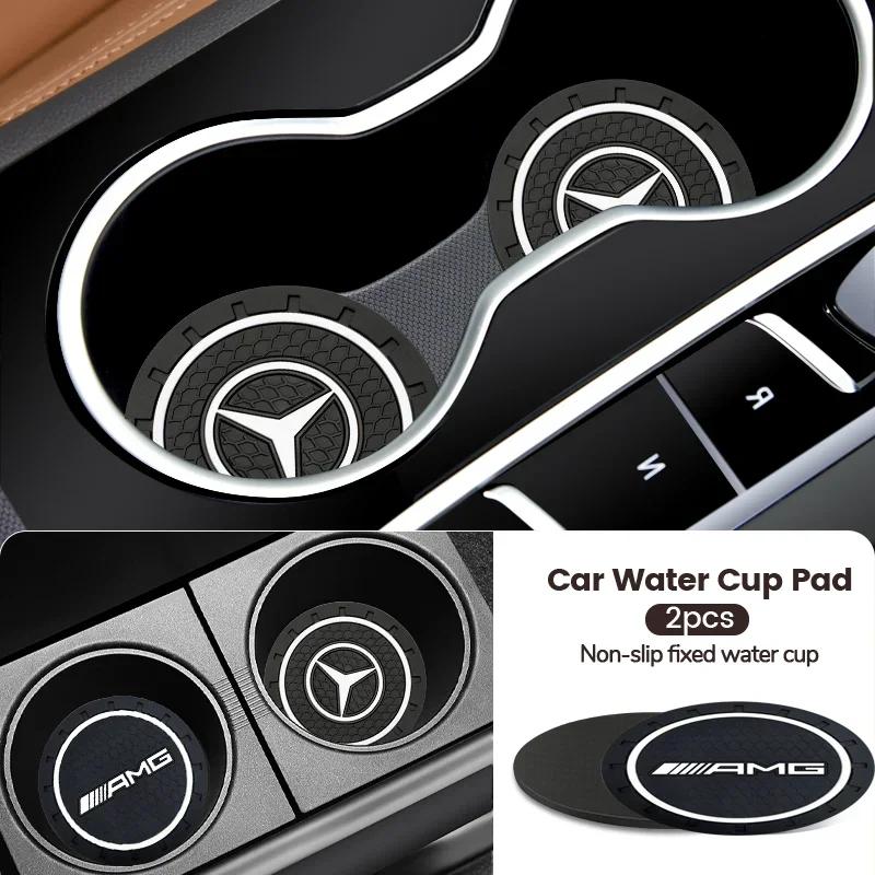 LJX1 2pc Car Cup Holder Coaster Non Slip Pad Mat Interior Decor Accessorie For Mercedes Benz AMG GLC GLE CLA W206 W204 W205 W203 W211