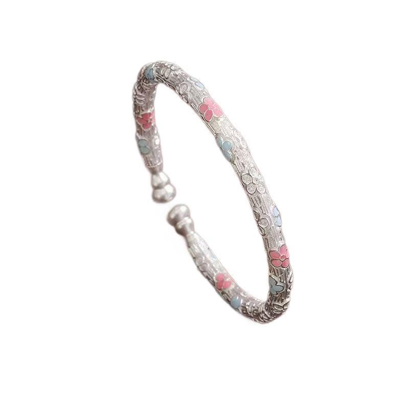 Ethnic Style Openable Sterling Silver 999.9 Cherry Blossom Gourd Bracelet for Women
