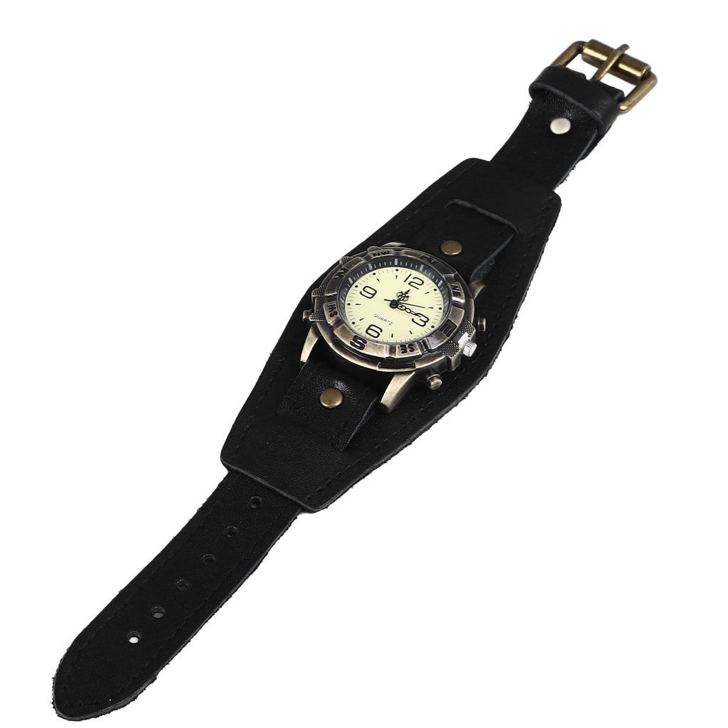 Zegarek Kwarcowy dla Mężczyzn Kobiet Vintage Pasek ze Skóry PU Regulowane Dopasowanie Modny Kwarcowy Zegarek na Rękę Czarny
