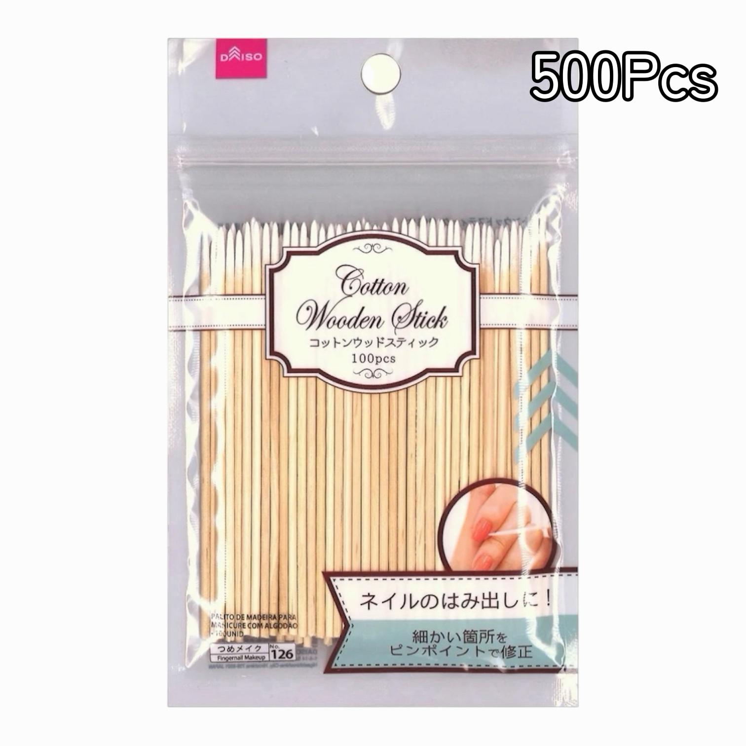 500/1000 Pcs Japanese Cotton Wooden Sticks for Nail Art, Professional Manicure Clean-up Swabs, DAISO Quality