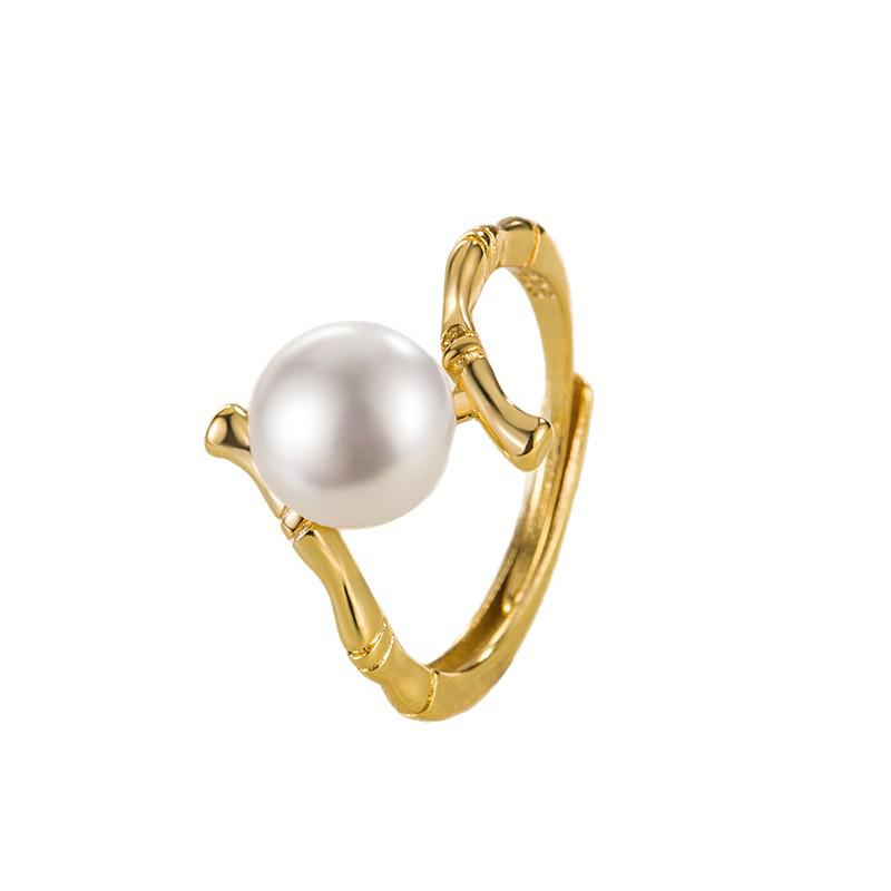 Bamboo Pearl Adjustable Ring - Elegant & Versatile Summer Style for Women