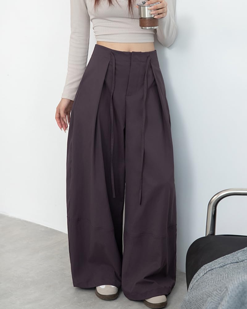 MTUIOY Cargo Casual and Stylish for Loose with Perfect for Plus Sizes Women's Wide-Leg Pants, Fall/Winter, Fit, Flattering, Pockets, Commuting, -