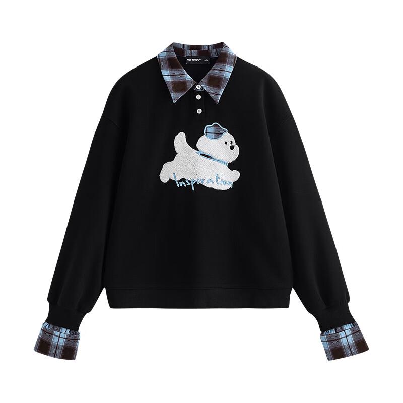 Women's Cartoon Puppy Spliced Plaid Sweatshirt
