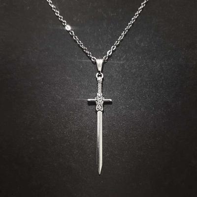 Unisex Gothic Dark Alloy Sword Pendant Necklace with Stainless Steel Clavicle Chain