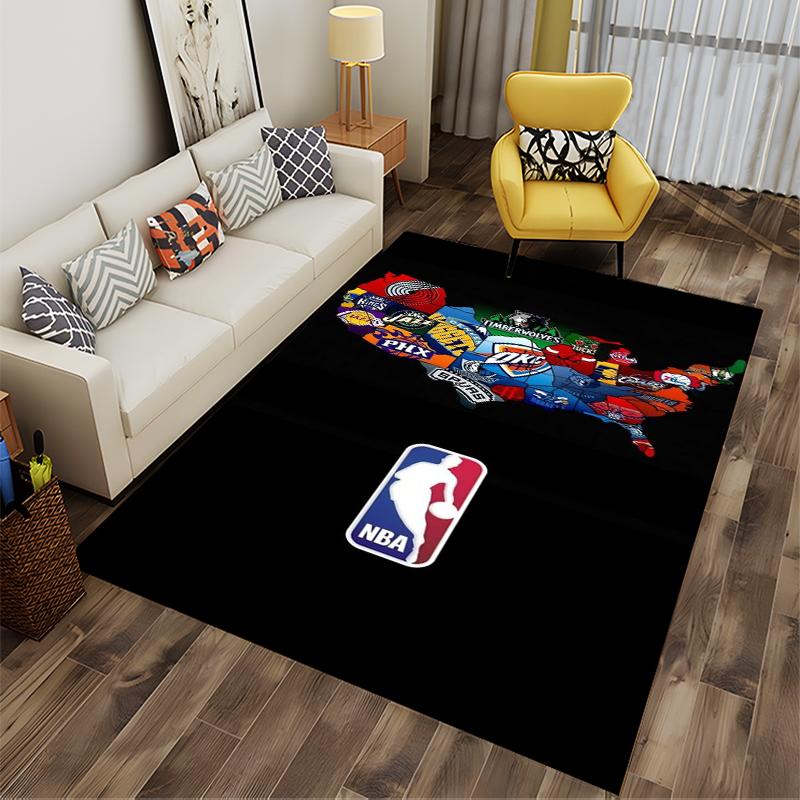 Loghi Squadre NBA Mappa USA Tappeto Nero per Decorazione Casa Adatto per l'uso come antiscivolo per soggiorno camera da letto divani
