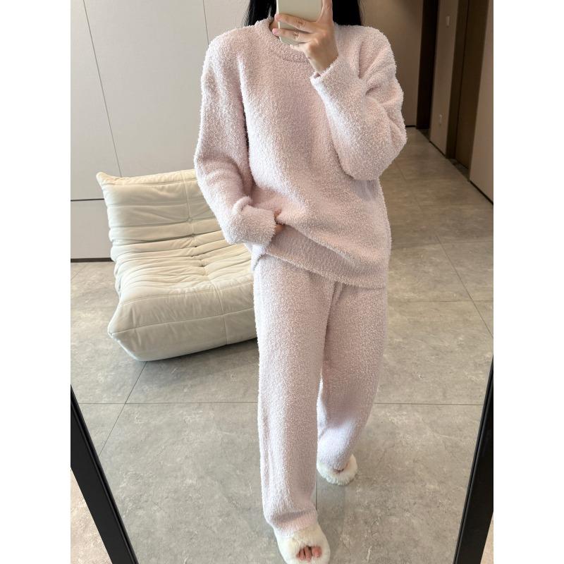 New Red Half-edge Velvet Pajamas Women's Winter Thickened Warm Homewear Christmas Natal Year Red Suit