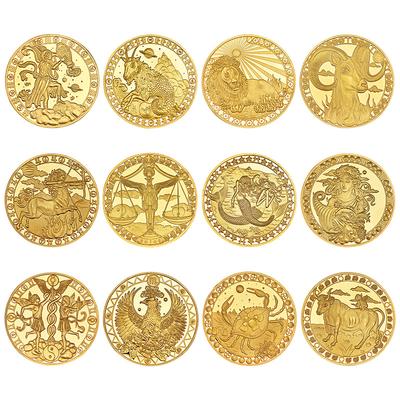 12 Zodiac Commemorative Coins, Commemorative Medals, Gold, Metal Crafts, Gold-plated Badges, Christmas Gift, Stocking Stuffers