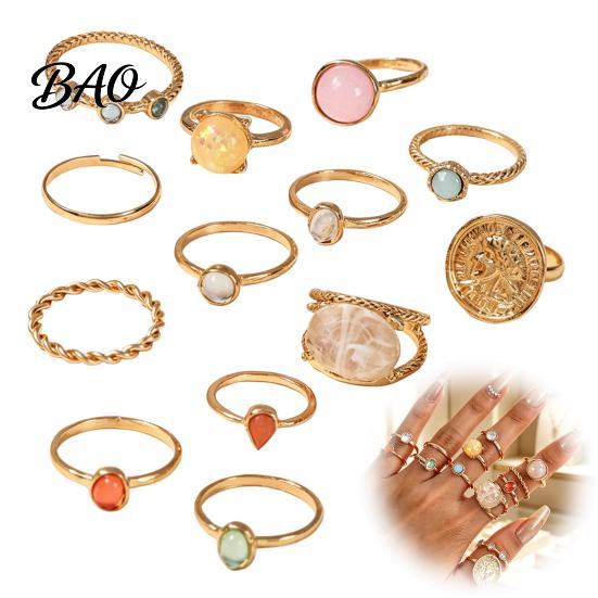 Birthday Gifts for Her 13Pcs Gold Plated Ring Set with Colorful Gemstone Embellishments, Fashion Stackable Rings Women Women, Trendy Jewelry