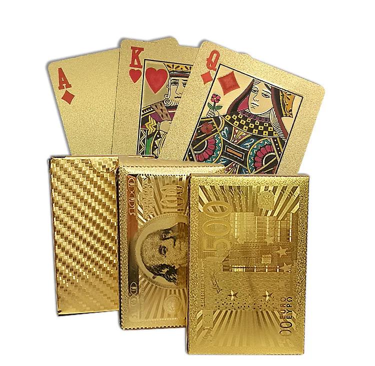 EURO USD Zadní Zlaté Hrací Karty Plastová Voděodolná Balíček Odolný Poker Zábava