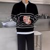 Herren Retro Koreanischer Stil Gestreifter Pullover mit halbem Reißverschluss und Revers