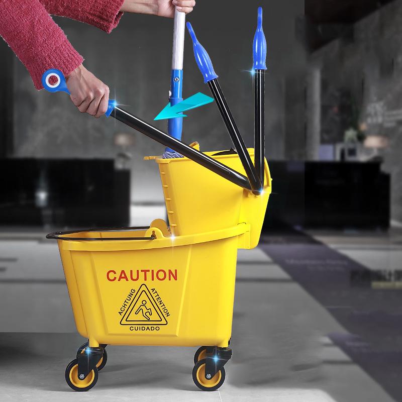 New Year Promotion 32-liter Mopping Bucket, Commercial Mop Bucket, Side Press Cleaning Wringer, Portable Trolley On Wheels
